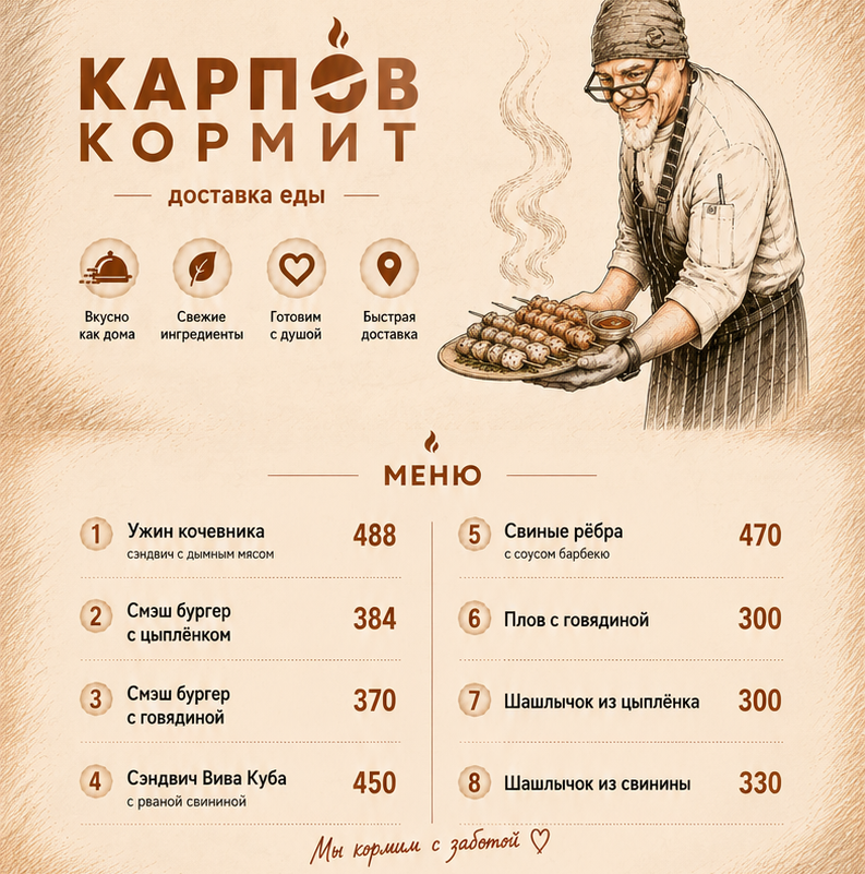 Меню для доставки еды
